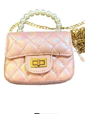 Doe A Dear Pink Quilted Purse With Pearl Handle and Removable Chain NWOT